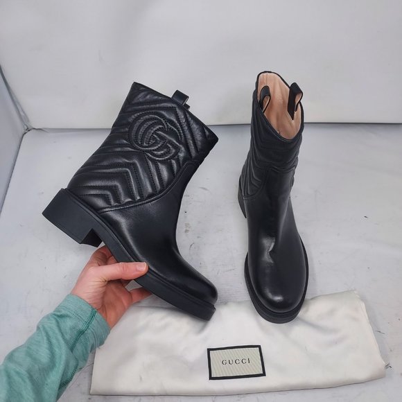 GUCCI Black GG Heart Chevron Nappa Matelasse Ankle Boot - Picture 1 of 13